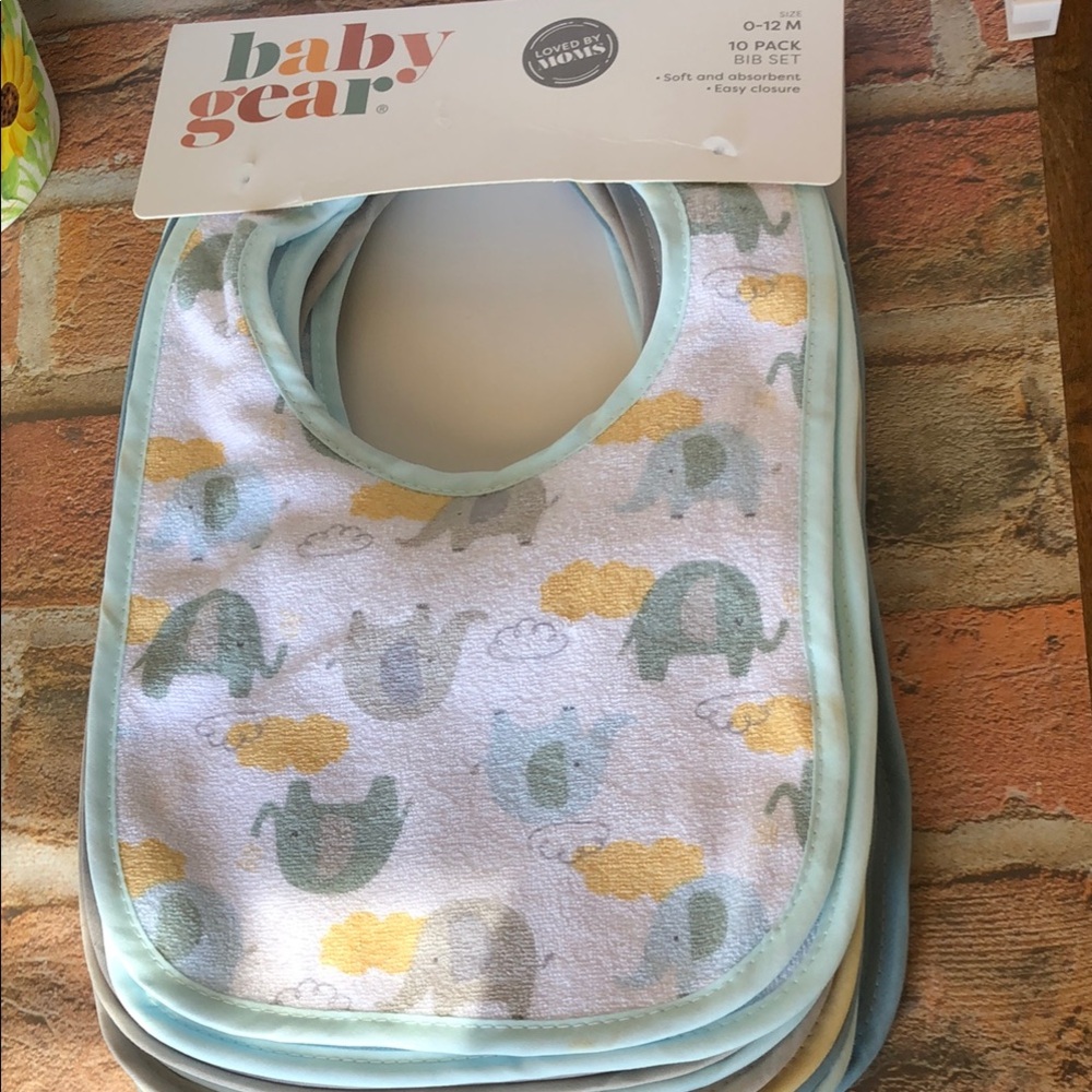 Baby Gear Baby Bib Set - Blue, Yellow & Gray Elephant Print